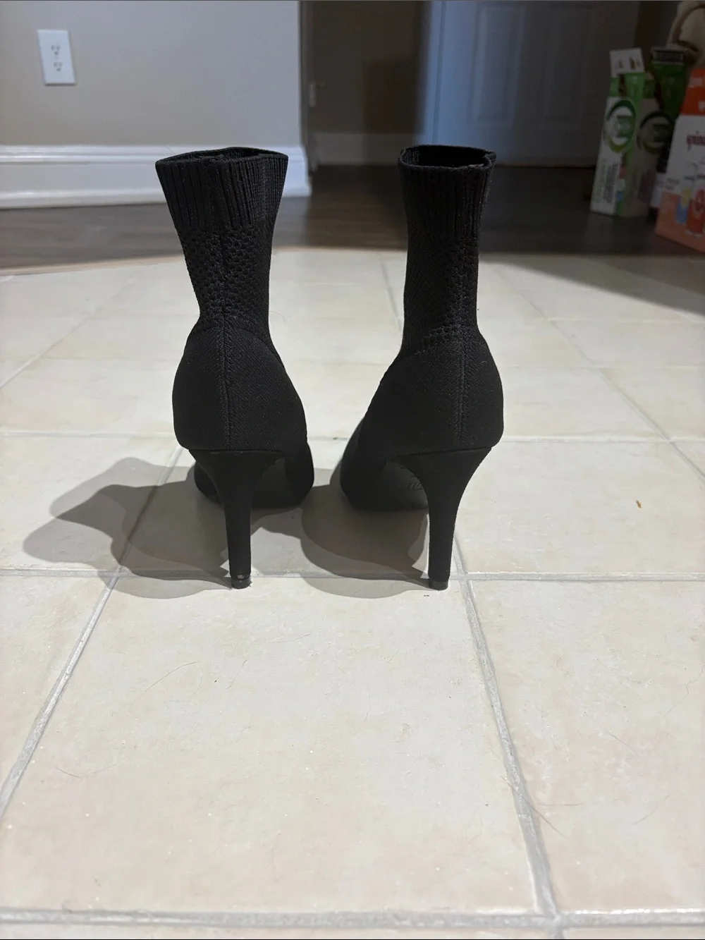 MIA Black Knit Pointed Toe Stiletto Sock Booties
